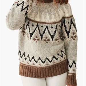 Faherty Cream and Brown Patterned Sweater